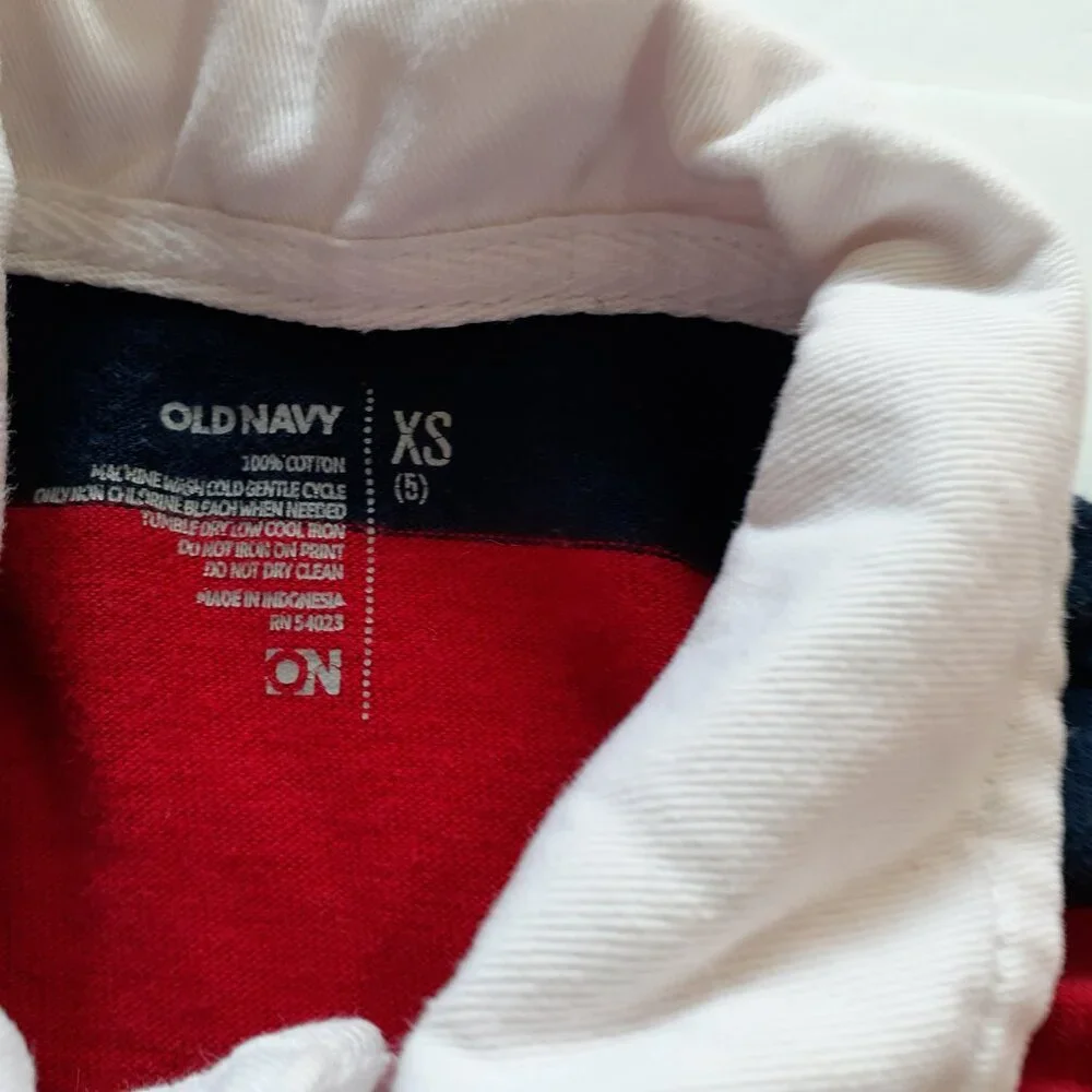 Old Navy Boys Shirt Polo Red Blue Stripe Long Sleeve Rugby XS 5